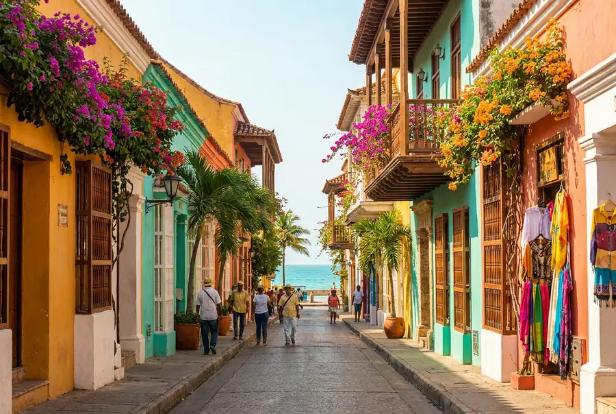 Colorful Cartagena Colombia streets near the Caribbean coast