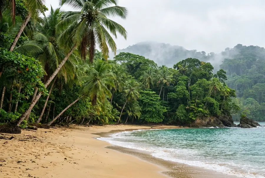 A quiet Panama beach meeting green rainforest