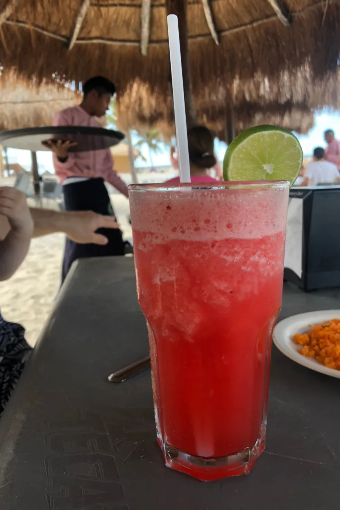 Fresa Colada on the beach in Progreso, Mexico