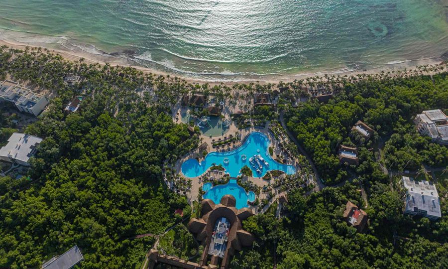 Grand Palladium Riviera Maya aerial view of pools, jungle and beach